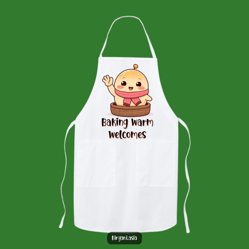Funny Happy Steamed Bun Apron: Cook with Cheer and Waving Foodie Friend