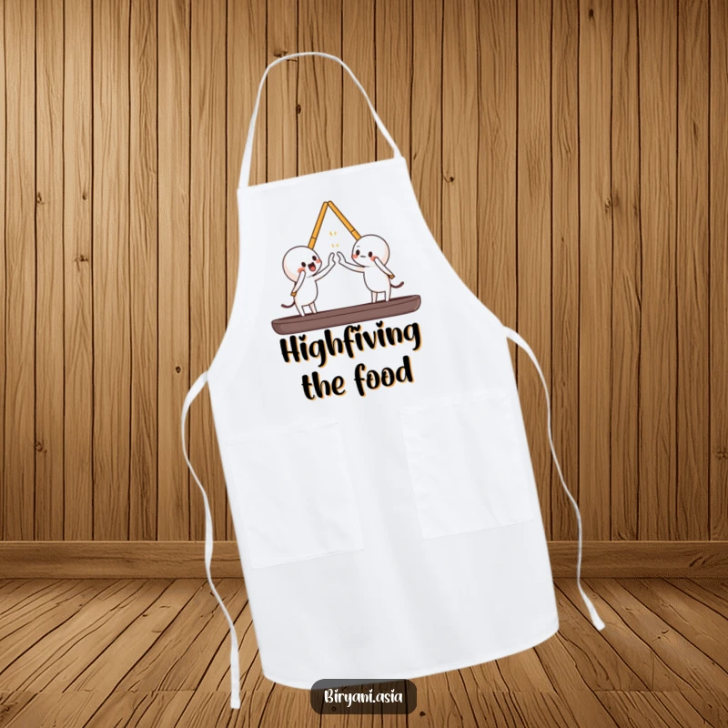 Funny chopsticks high-fiving each other, a humorous and functional kitchen apron.