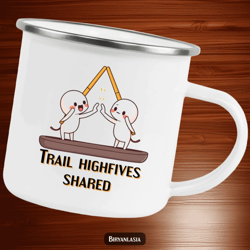 Funny chopsticks high-fiving each other, a durable and humorous camping mug.