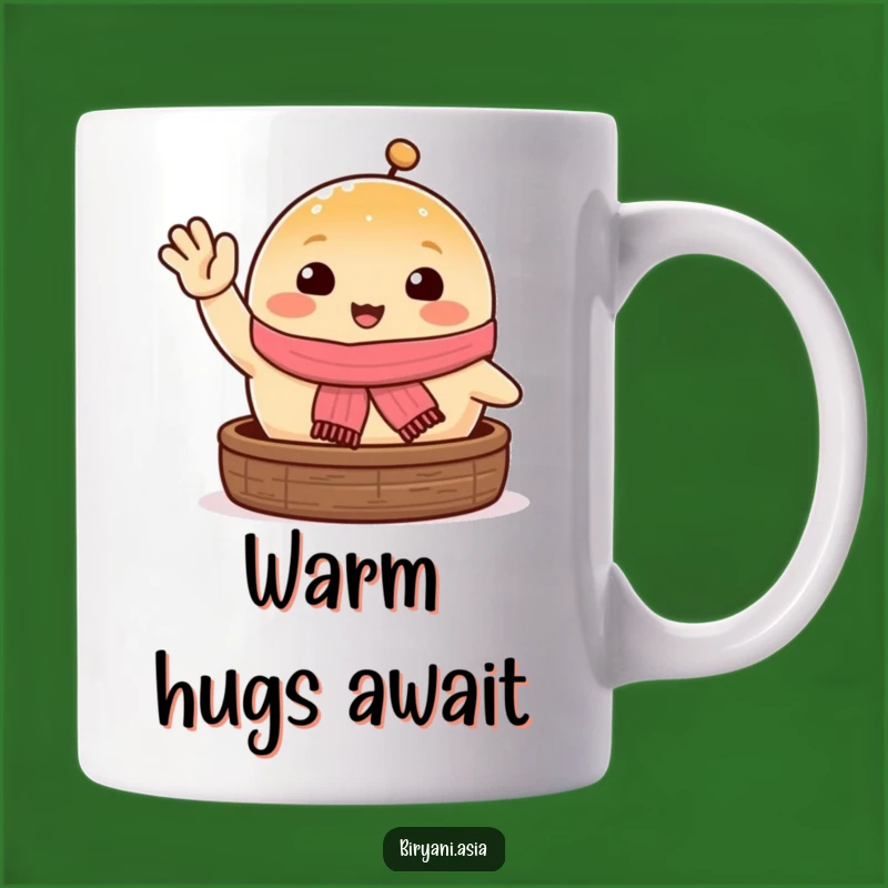 Funny Happy Steamed Bun Mug: Waving Friend Gift for a Cheerful Morning