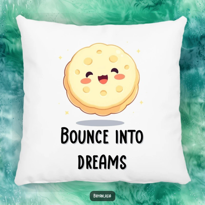 Funny charming mooncake happily bouncing like a ball, a soft and humorous decorative pillow.
