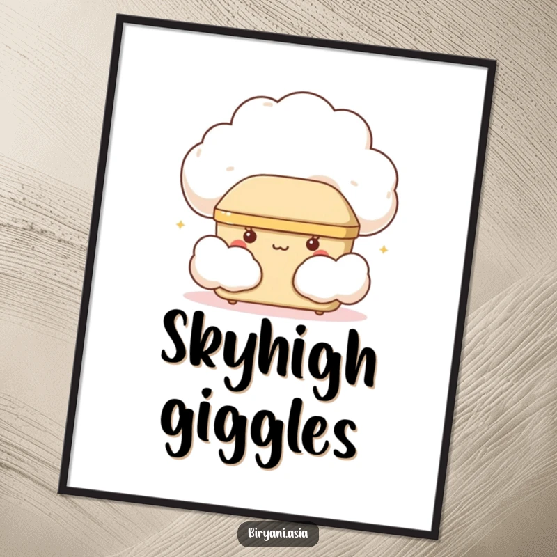 Funny giggling bento box peeking from a cloud, downloadable humorous digital art print.