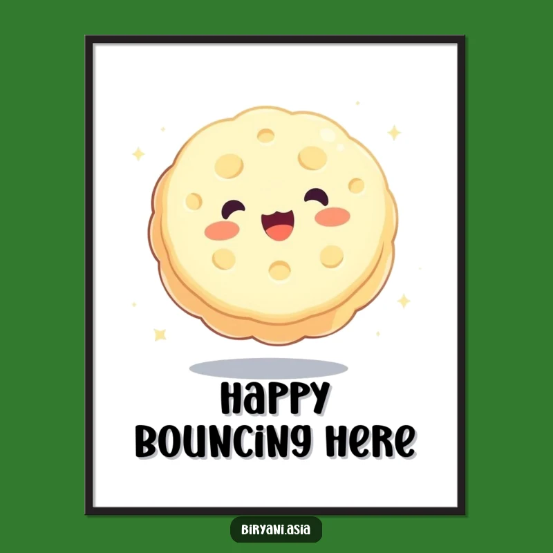 Funny Bouncing Mooncake Poster: Cheerful Dessert Art for a Playful Space