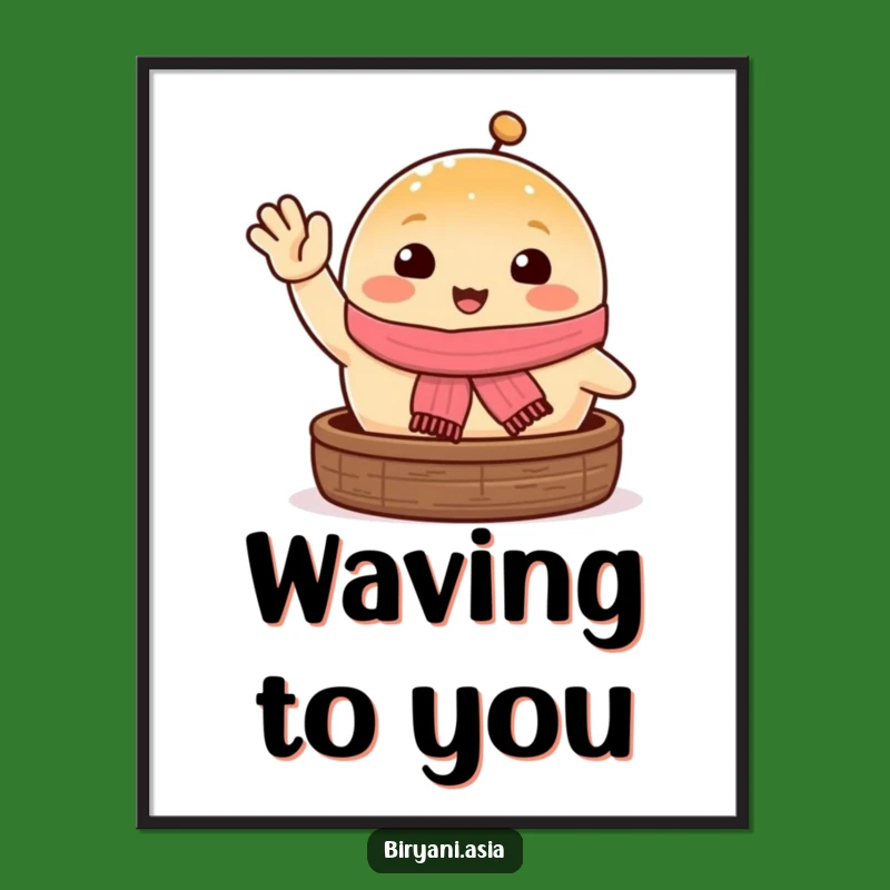 Funny Happy Steamed Bun Poster: Cheerful Waving Art for a Brighter Space