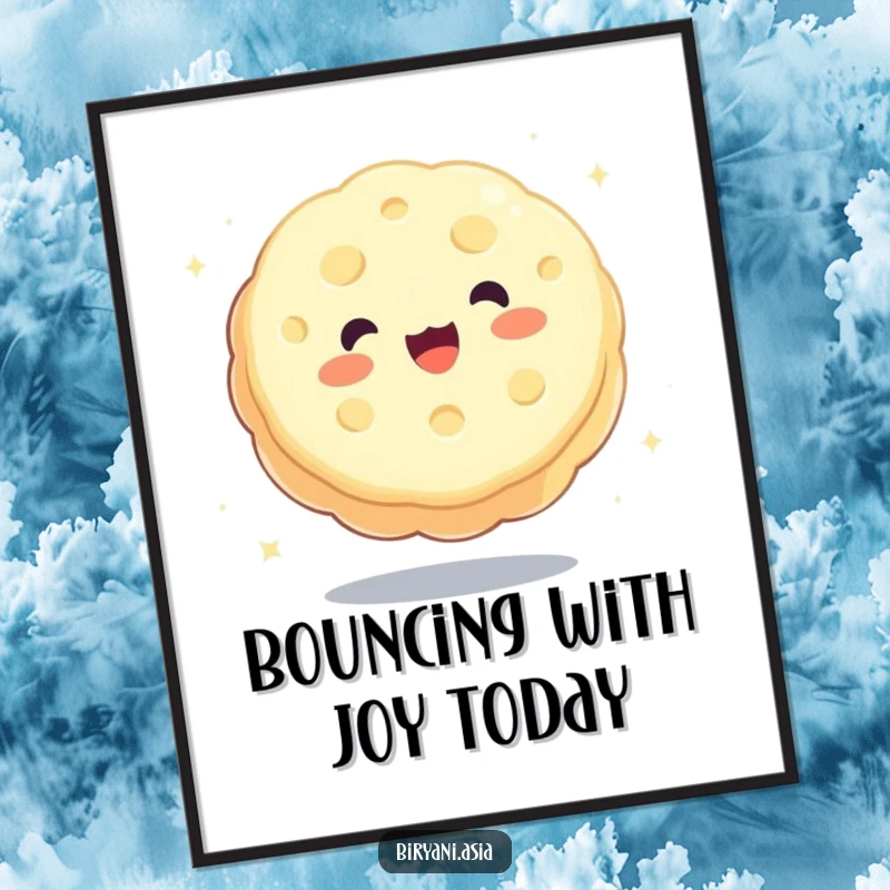 Funny free printable wall art of a charming mooncake happily bouncing like a ball, bringing smiles.