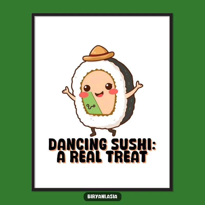 Free Printable Wall Art: Dancing Sushi Roll Funny Downloadable Decor for Kitchen or Cafe