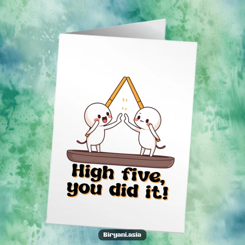 Funny free printable congratulations card: a pair of chopsticks reaching for a high-five.
