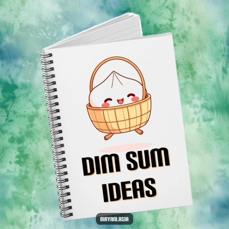 Funny Notebook: A smiling dim sum basket with tiny legs, hopping joyfully, ready to capture your ideas.