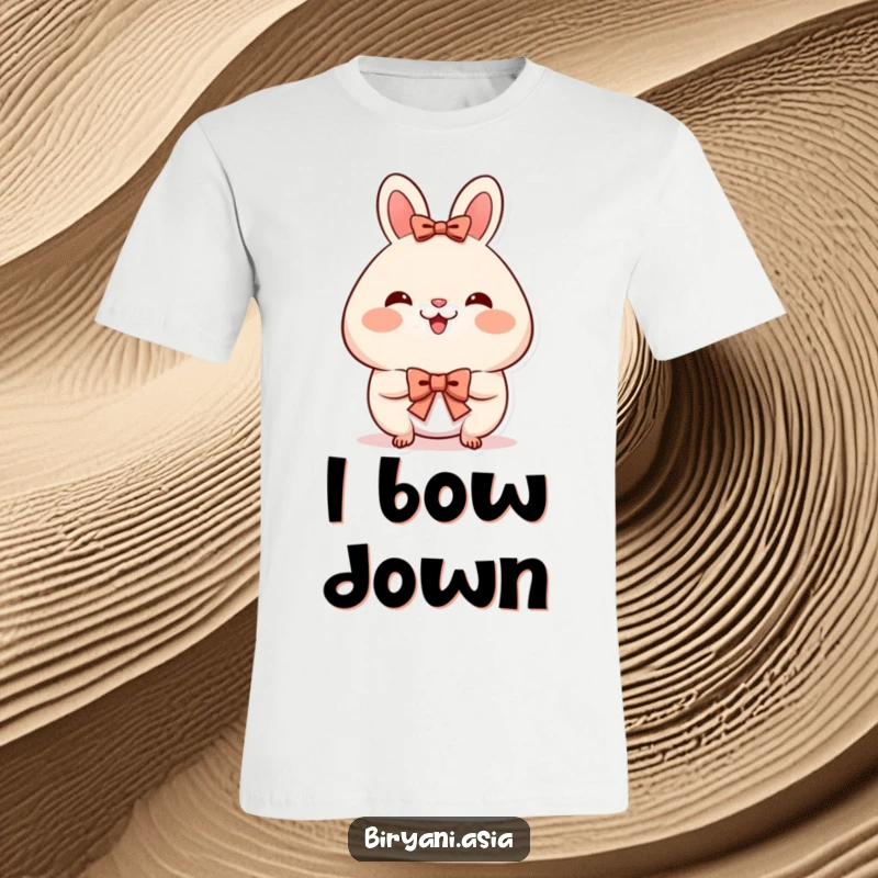 Funny T-Shirt: A smiling bao bun with plump rosy cheeks, performing a graceful tiny bow.