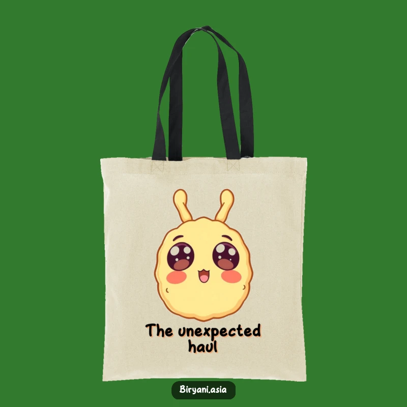 Funny Surprised Tempura Tote Bag: Carry Your Finds with Floating Food Flair